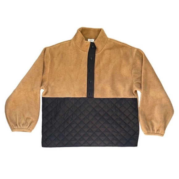 J Crew Women's Tan Black Quilted Sherpa Teddy Half Zip Pullover Sweater Sz L - Picture 2 of 8